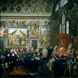 Papst Paul V. (1522-1621) mit einer Audienz, 1620